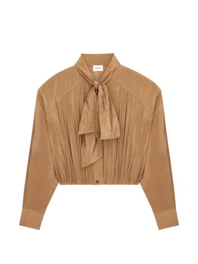 Saint Laurent Tie-neck Buttoned Shirt In Brown