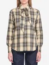 Saint Laurent Pussy-bow Checked Cotton-blend Shirt In Brown