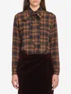 Saint Laurent Plaid Shirt Featuring Bow Detail And Pockets In Multi