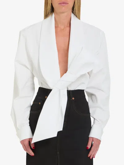 Saint Laurent Camicia Con Collo Lavallire In White