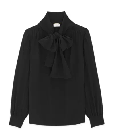 SAINT LAURENT SAINT LAURENT LAVALLIÈRE-NECK LONG-SLEEVED BLOUSE