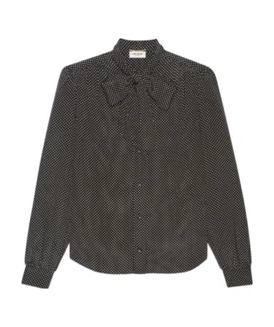 Saint Laurent Silk Shirt W/ Tie In Noir Craie