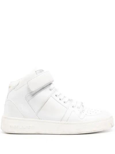 Saint Laurent Lax Distressed Leather Sneakers In White