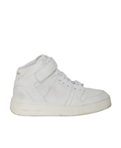 Saint Laurent Lax Distressed Leather Sneakers In White