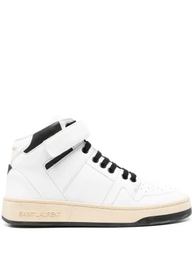 Saint Laurent Round Toe Lace-up Sneakers In White