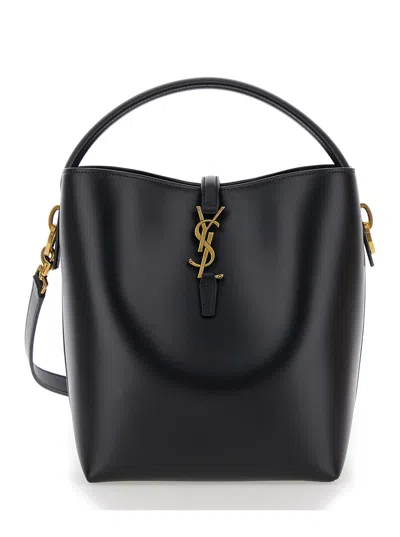 Saint Laurent 'le 37' Black Bucket Bag With Cassandre Closure In Smooth Leather Woman