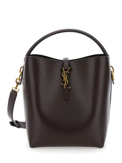 Saint Laurent 'le 37' Brown Handbag With Ysl Logo Plate And Shoulder Strap In Leather Woman