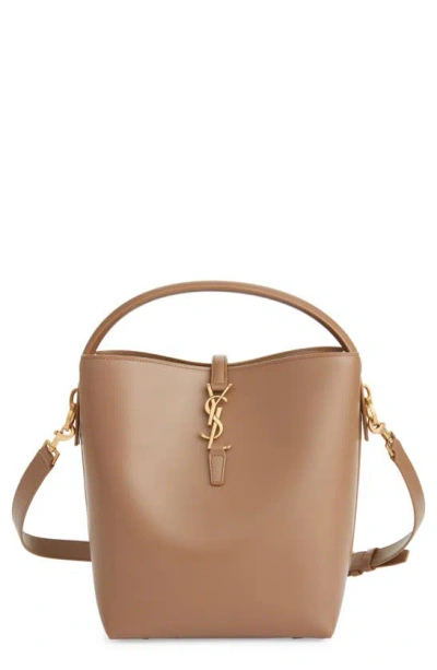 Saint Laurent Le 37 Leather Bucket Bag In Dark Cork