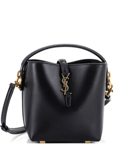 Pre-owned Saint Laurent Le 37 Leather Mini Bucket Bag In Black