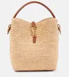 Saint Laurent Le 37 Leather-trimmed Raffia Bucket Bag In Naturel + Brick