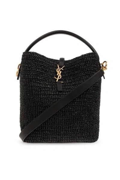 Saint Laurent Le 37 Raffia Bucket Bag In Black