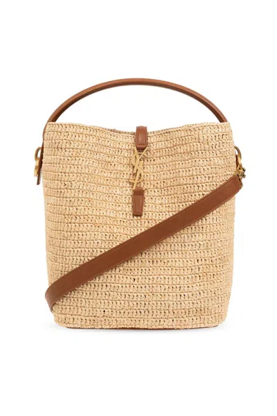 Saint Laurent Le 37 Raffia Bucket Bag In Natural/brick