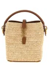 Saint Laurent Le 37 Mini Leather-trimmed Raffia Bucket Bag In Sand