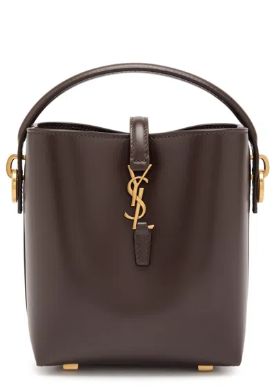 Saint Laurent Le 37 Mini Leather Bucket Bag In Chocolate