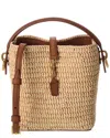 Saint Laurent Le 37 Mini Raffia & Leather Bucket Bag In Brown