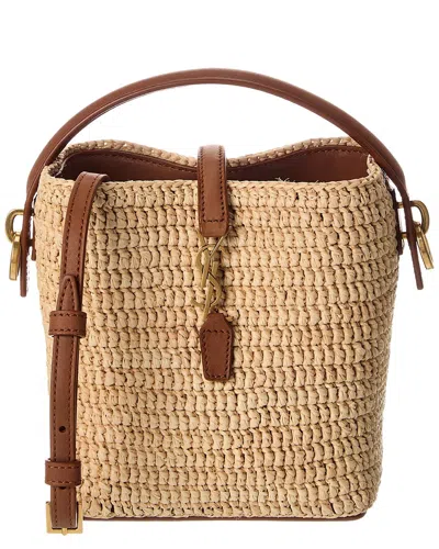 Saint Laurent Le 37 Mini Raffia & Leather Bucket Bag In Brown