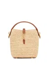 Saint Laurent Le 37 Mini Leather-trimmed Raffia Bucket Bag In Brown