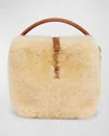 Shop Saint Laurent Le 37 Mini Ysl Bucket Bag In Lamb Shearling Fur In Cream Beige/brick