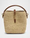 Saint Laurent Le 37 Mini Ysl Bucket Bag In Raffia And Leather In Naturel Brick