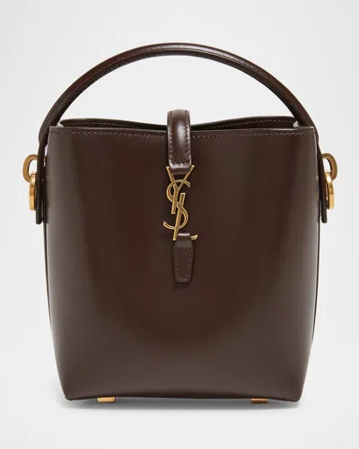 Saint Laurent Le 37 Mini Ysl Bucket Bag In Smooth Leather In Arabica