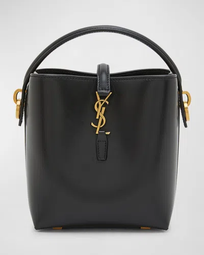 Saint Laurent Le 37 Mini Ysl Bucket Bag In Smooth Leather In Black