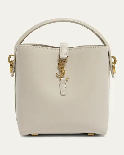 Saint Laurent Le 37 Mini Ysl Bucket Bag In Smooth Leather In Blanc Vintage