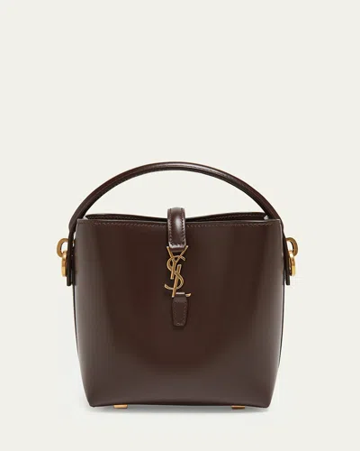 Saint Laurent Le 37 Mini Ysl Bucket Bag In Smooth Leather In Brown