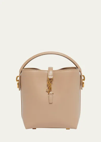 Saint Laurent Le 37 Mini Ysl Bucket Bag In Smooth Leather In Dark Beige