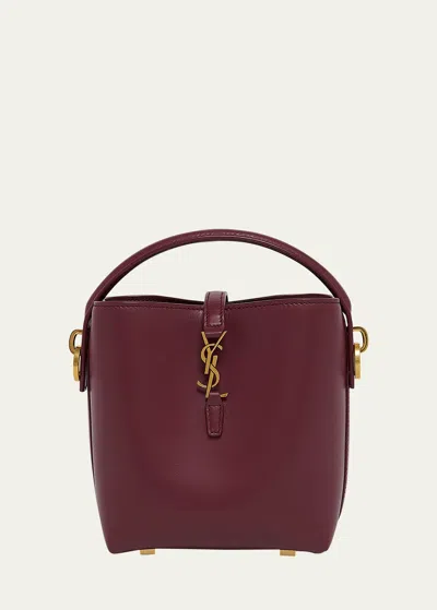 Saint Laurent Le 37 Mini Ysl Bucket Bag In Smooth Leather In Dark Bordeaux