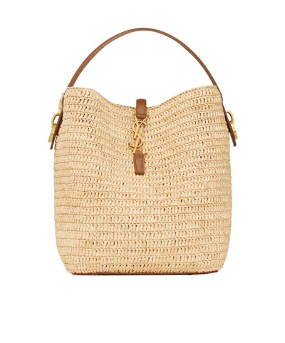 Saint Laurent Le 37 Raffia Bucket Bag In Nude