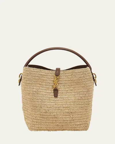 Saint Laurent Le 37 Raffia Bucket Bag In White
