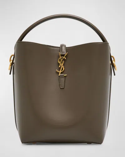 Saint Laurent Le 37 Ysl Bucket Bag In Smooth Leather In Deep Musk