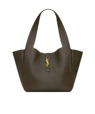 Saint Laurent Le 5 7 Bea Grain Leather Tote In Green