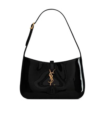 Saint Laurent Le 5 À 7 Patent-leather Shoulder Bag In Black