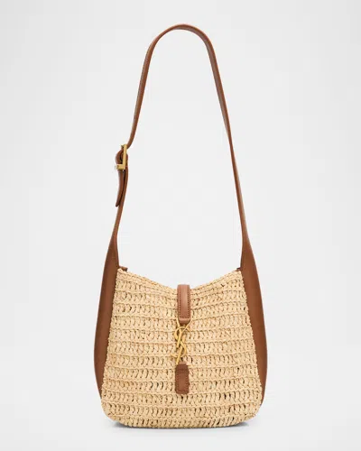 Saint Laurent Le 5 A 7 Baby Hobo Bag In Raffia In Sand