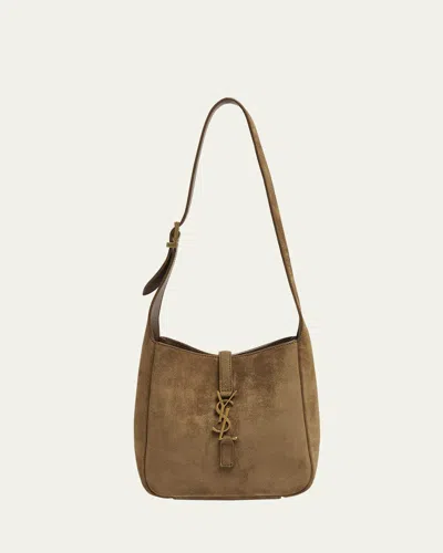 Saint Laurent Le 5 A 7 Baby Ysl Hobo Bag In Suede In Golden Leaf