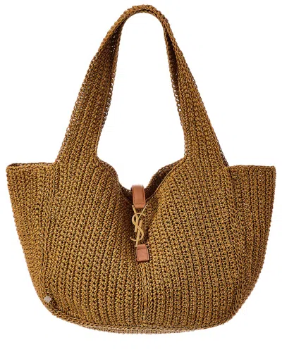 Saint Laurent Le 5 A 7 Bea Cord & Leather Tote In Brown