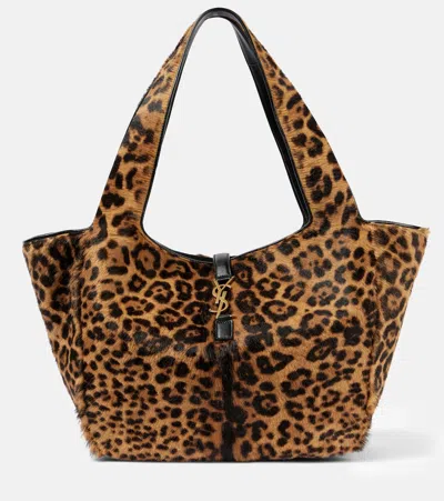 Saint Laurent Le 5 À 7 Bea Leopard-print Shoulder Bag In Brown