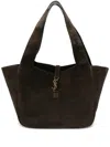 Saint Laurent Le 5 À 7 Bea Suede Logo-plaque Tote Bag In Brown