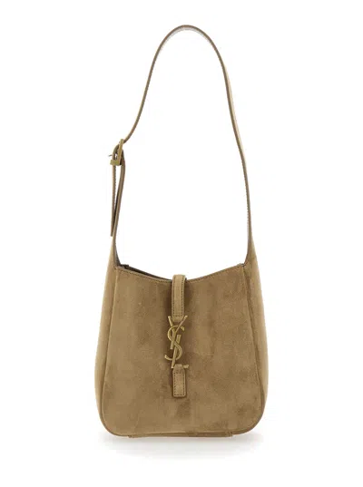Saint Laurent 'le 5 À 7' Beige Shoulder Bag With Cassandre Logo Plate In Hammered Leather Woman In Multicolor