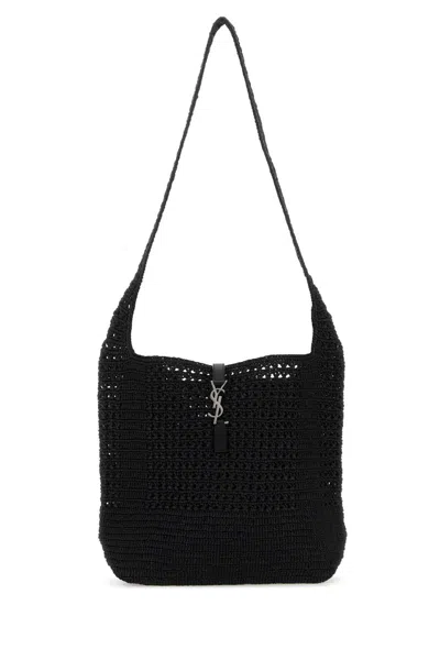 Saint Laurent Medium Crochet Shoulder Bag Net Design In Black