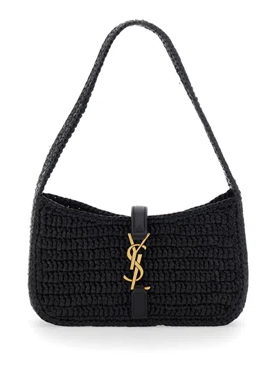 Saint Laurent 'le 5 A 7' Black Mini Shoulder Bag With Single Shoulder Strap And Cassandre Plaque On