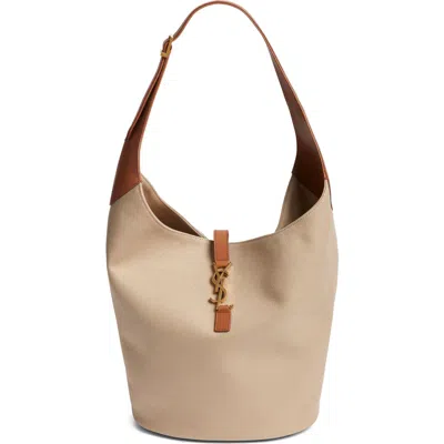 Saint Laurent Le 5 À 7 Canvas & Leather Hobo Bag In Brown