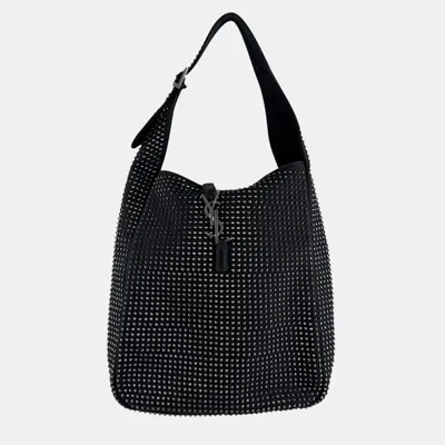 Pre-owned Saint Laurent Le 5 A 7 Canvas Metal Handbag In Black And Silver