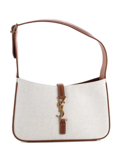 Pre-owned Saint Laurent Le 5 A 7 Canvas Small Hobo Bag In Neutral