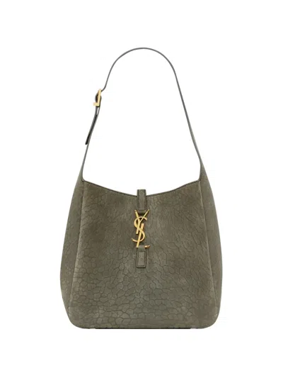 Saint Laurent Le 5 À 7 Cracked-effect Shoulder Bag In Green