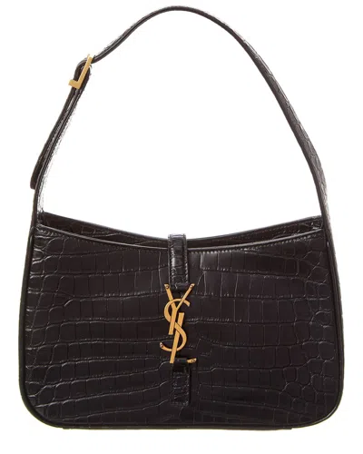 Saint Laurent Le 5 A 7 Croc-embossed Leather Hobo Bag In Black