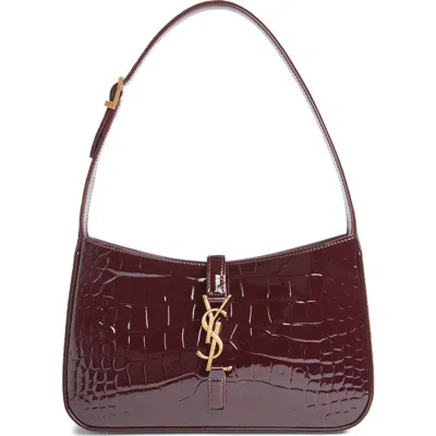 Saint Laurent Le 5 À 7 Croc Embossed Patent Leather Shoulder Bag In Burgundy
