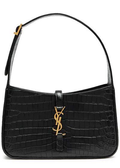 Saint Laurent Le 5 À 7 Crocodile Effect Shoulder Bag, Leather Bag In Black