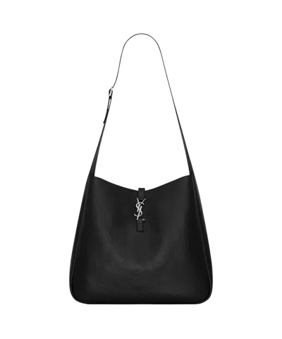 Saint Laurent Le 5 A 7 Extra Large Long Half-moon Bag In Black